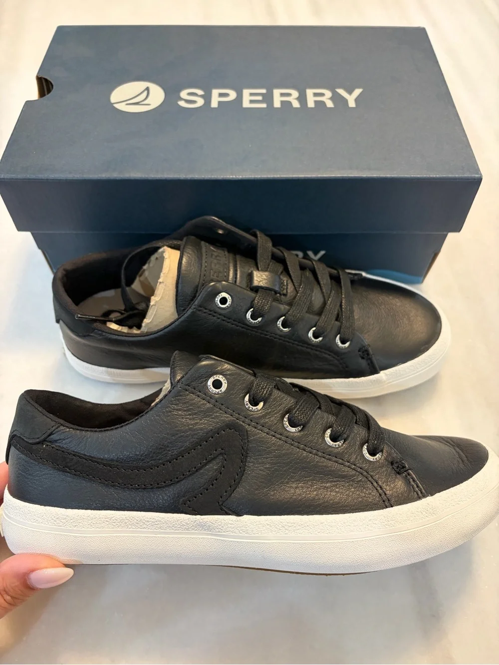 Sperry Black Leather Low-Top Sneakers with White Sole